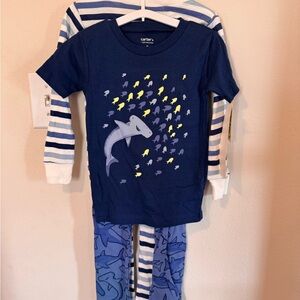 Carter's Navy and Light Blue Shark Pajama Set with Yellow Accents